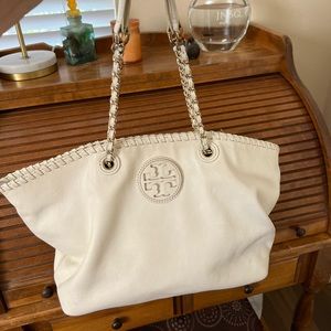 Tory Burch Tote Bag Women’s Purse Marion Chain Slouchy Off-white Leather
